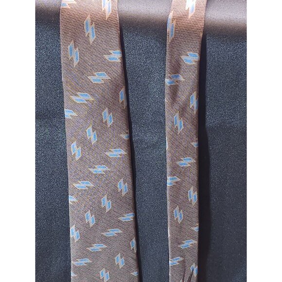 Yves Saint Laurent Silk Brown & Blue Geometric Patterned Tie - Picture 10 of 15